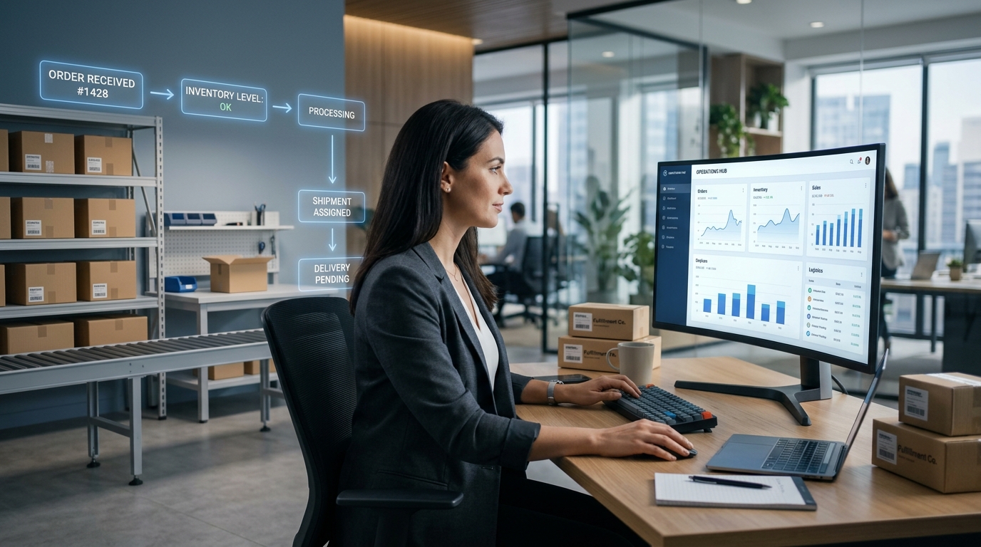 Sistema de integración de stock y pedidos en una operación empresarial ordenada