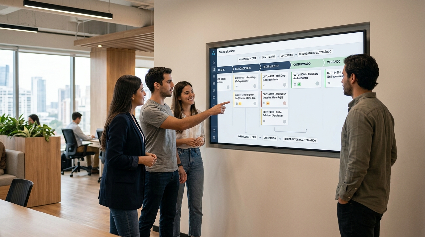 Dashboard de seguimiento automático de cotizaciones en una oficina SaaS moderna