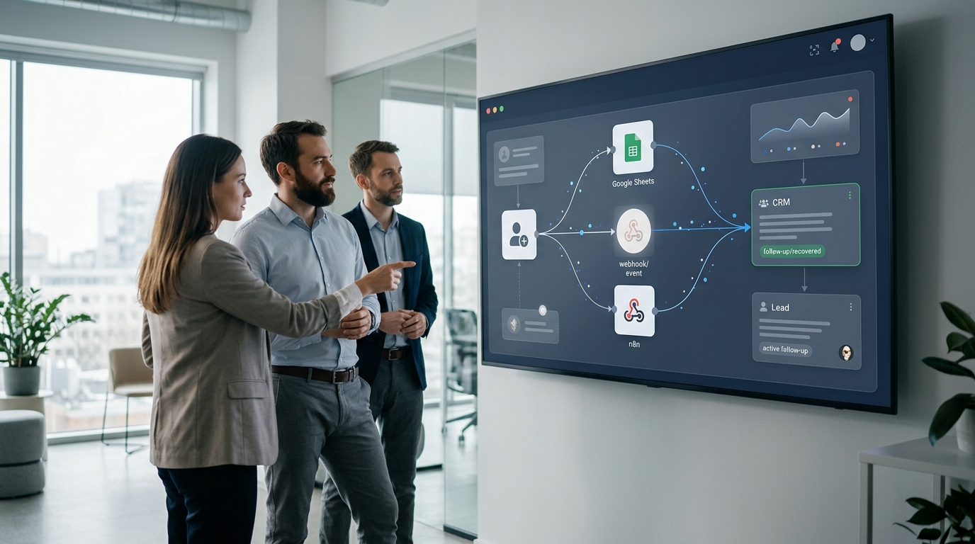 Panel SaaS de seguimiento automático de ventas con flujos conectados y notificaciones discretas