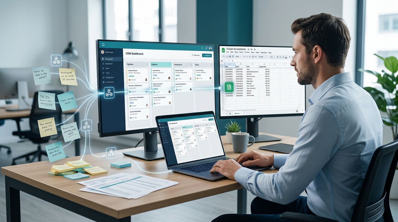 Equipo comercial ordenando tareas manuales en ventas con automatizaciones simples