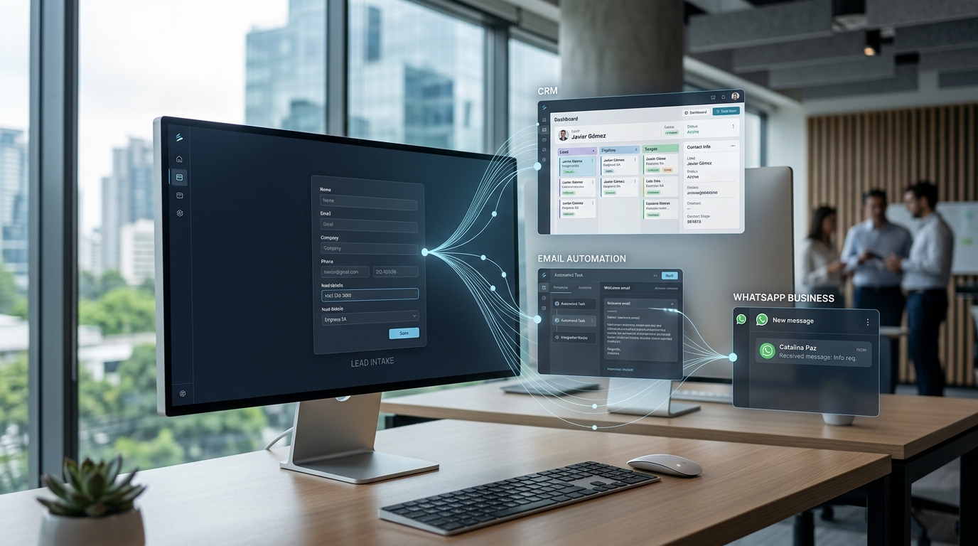 Automatización de formulario a CRM y WhatsApp en un entorno empresarial moderno