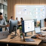 Equipo de soporte usando automatización de soporte al cliente en una interfaz SaaS ordenada